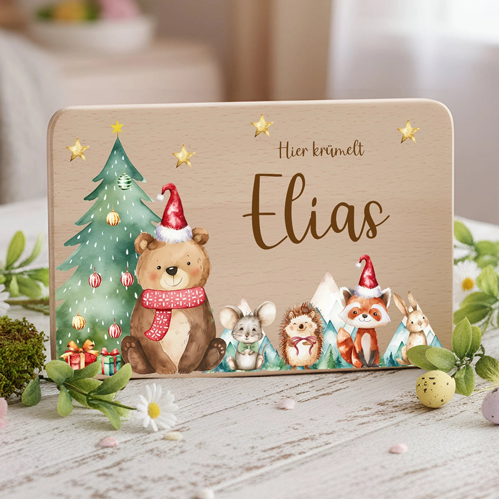 Frühstücksbrettchen Weihnachten Bär und Weihnachtsbaum - Geschenk Weihnachten