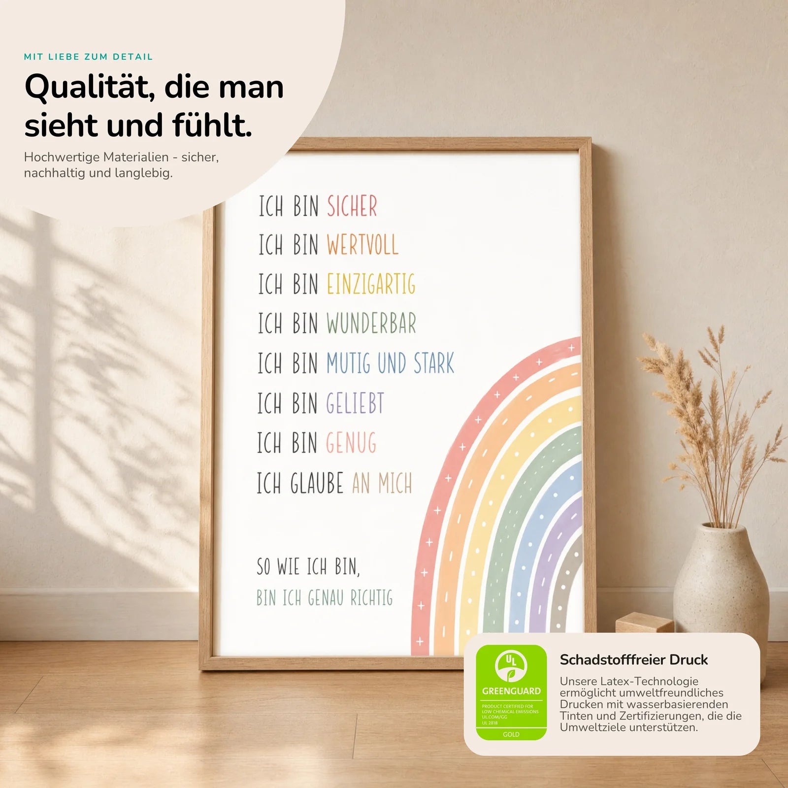Affirmationsposter Kinderzimmer Minimal Ich bin, Nahaufnahme der Affirmationen
