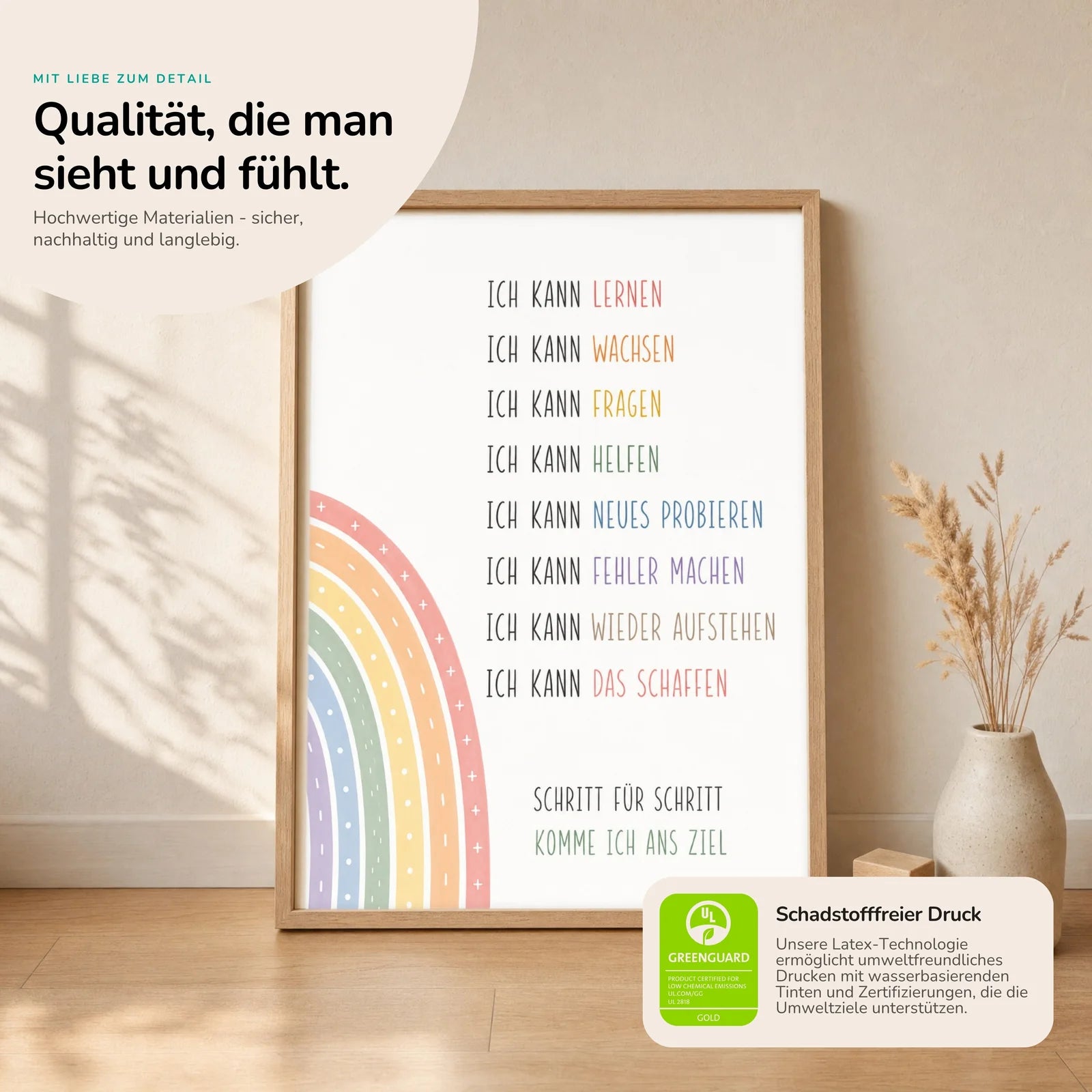Affirmationsposter Kinderzimmer Minimal Ich kann, Nahaufnahme der Affirmationen