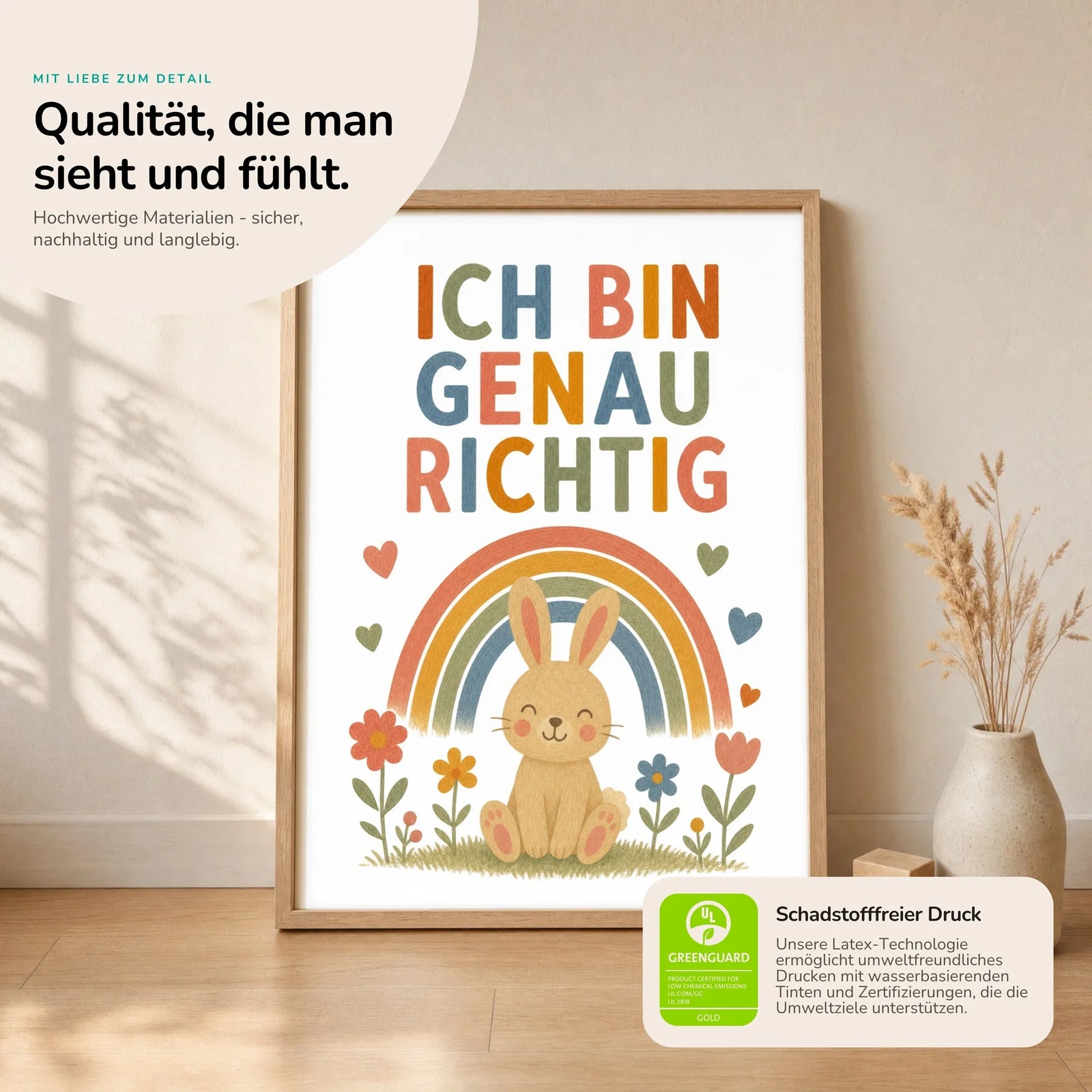 Affirmationsposter Kinderzimmer Schmetterling Ich bin ich, Nahaufnahme der Affirmationen