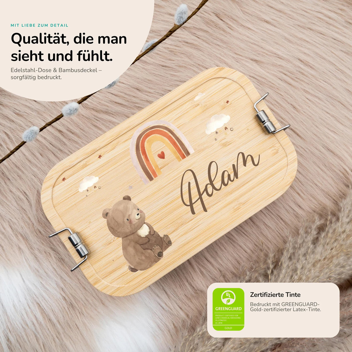Brotdose Kinder personalisiert - Boho Bär Regenbogen