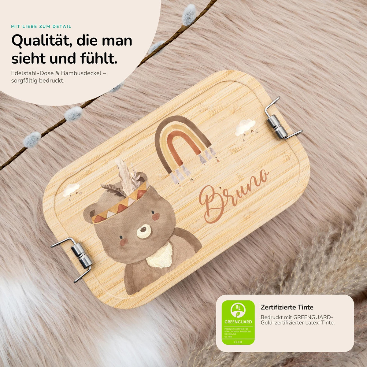 Brotdose Kinder personalisiert -  Bär Boho