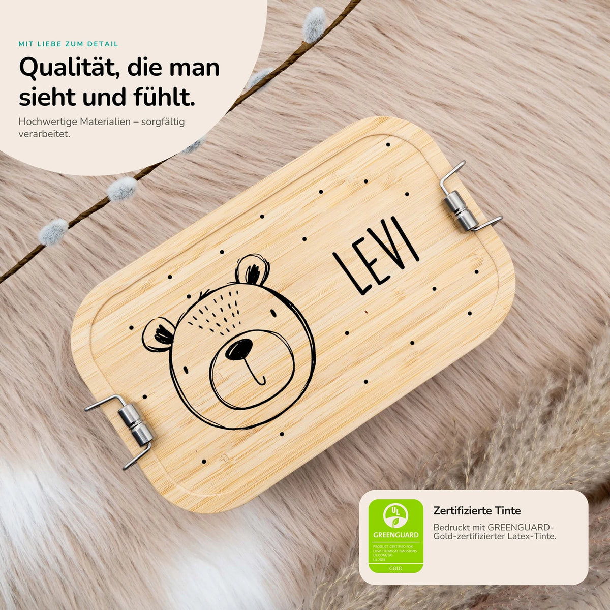 Brotdose personalisiert Bärengesicht graviert