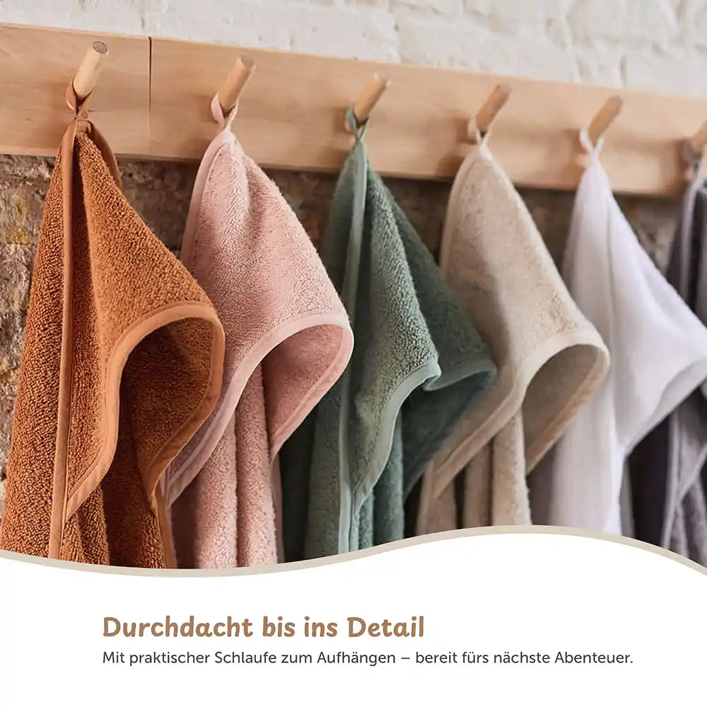 Kapuzenhandtuch Baby personalisiert – Biscuit, weiches Frottee-Kapuzenhandtuch zum Aufhängen im Farbset