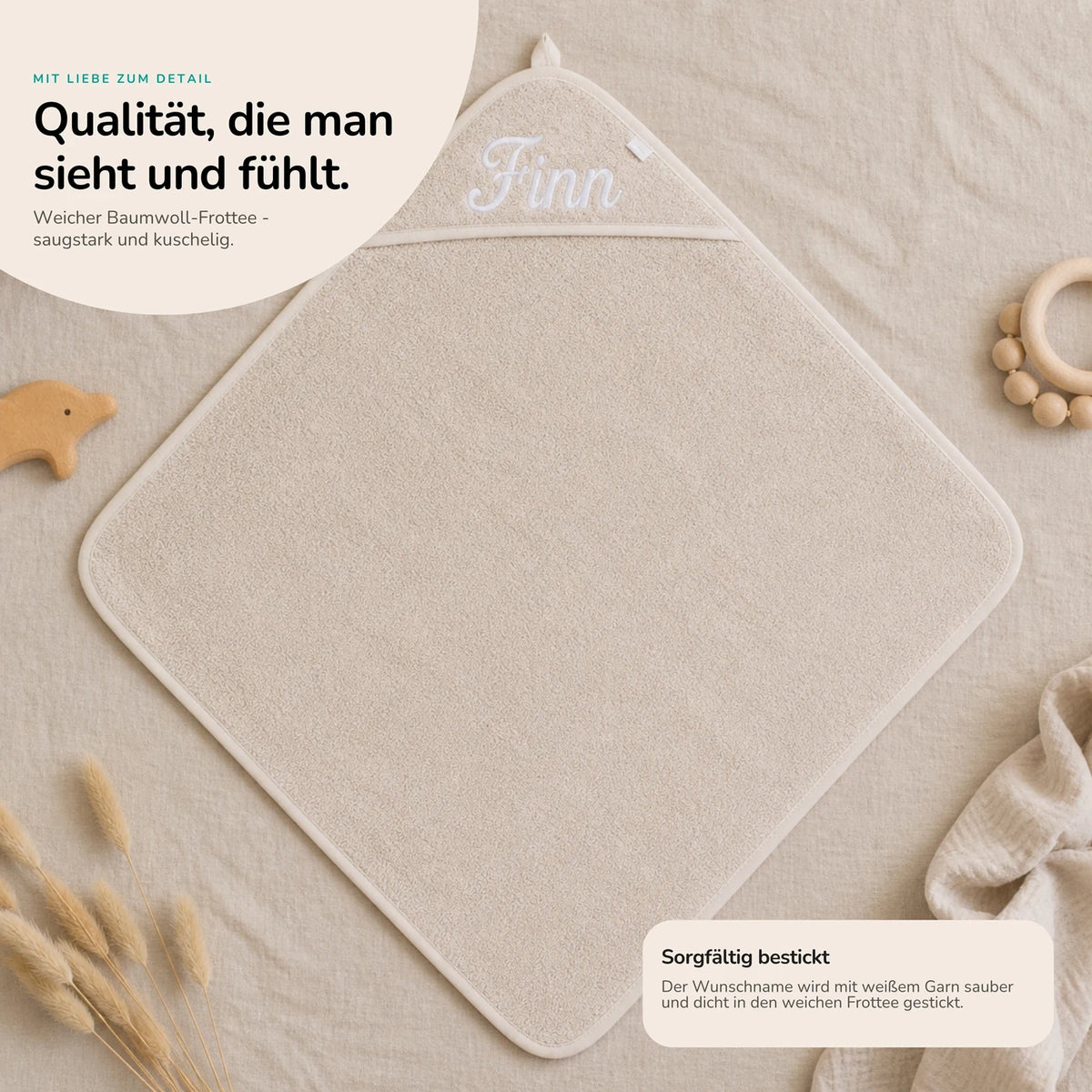 Kapuzenhandtuch Baby personalisiert – Nougat