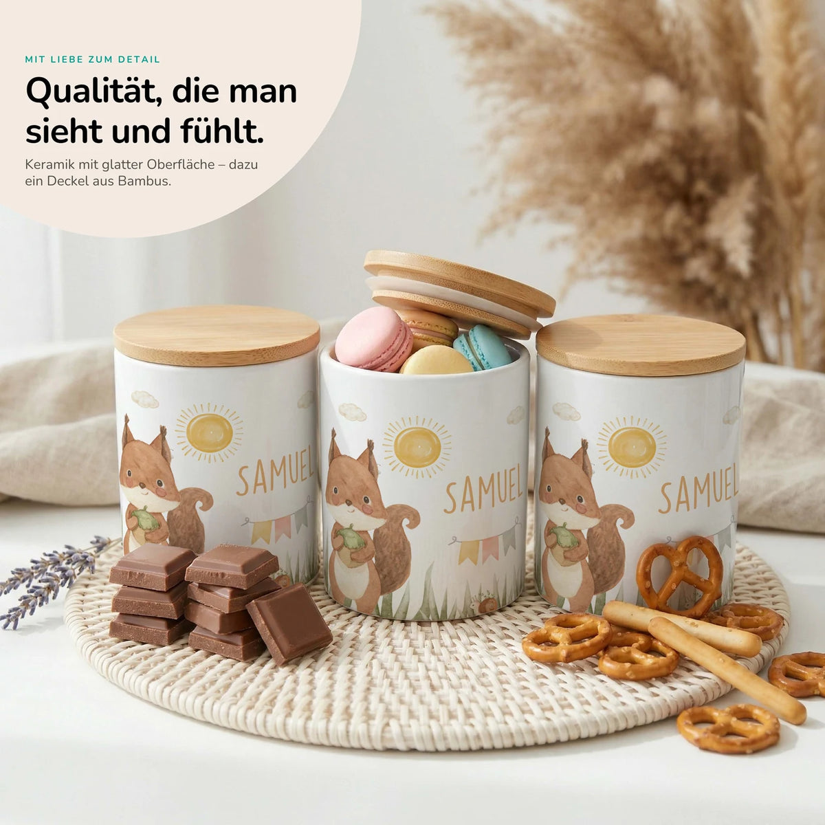 Keksdose Eichhörnchen Sommer personalisiert – Keramik