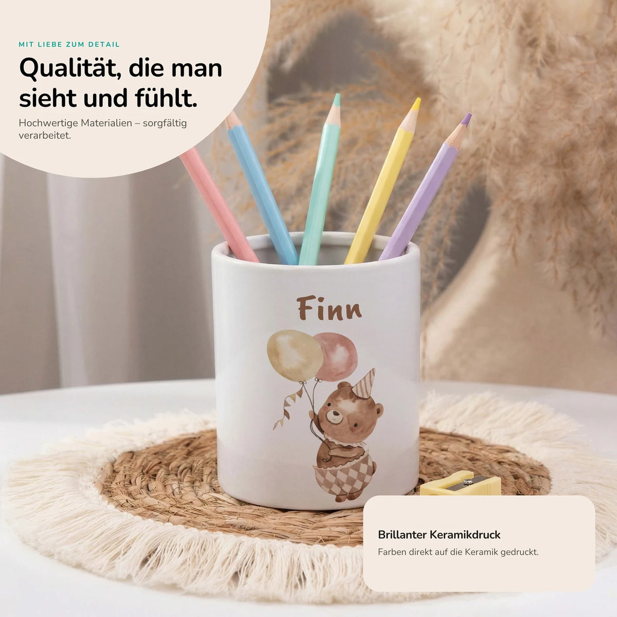 Personalisierter Stiftehalter Bär Geburtstag – Keramik mit Wunschname