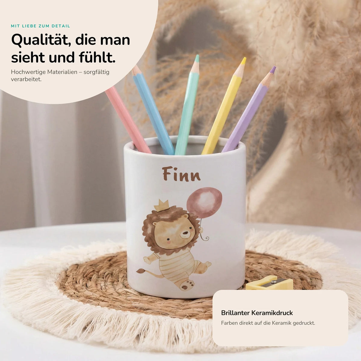 Personalisierter Stiftehalter Löwe Geburtstag – Keramik mit Wunschname