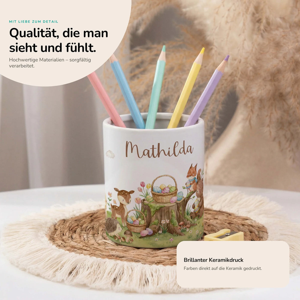 Personalisierter Stiftehalter Ostern Rehkitz – Keramik mit Wunschname