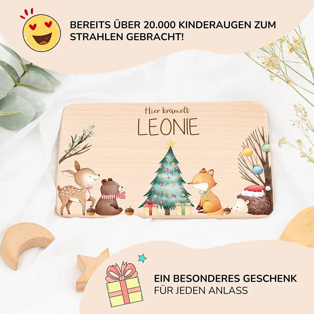 Frühstücksbrettchen Weihnachten Waldtiere um den Weihnachtsbaum