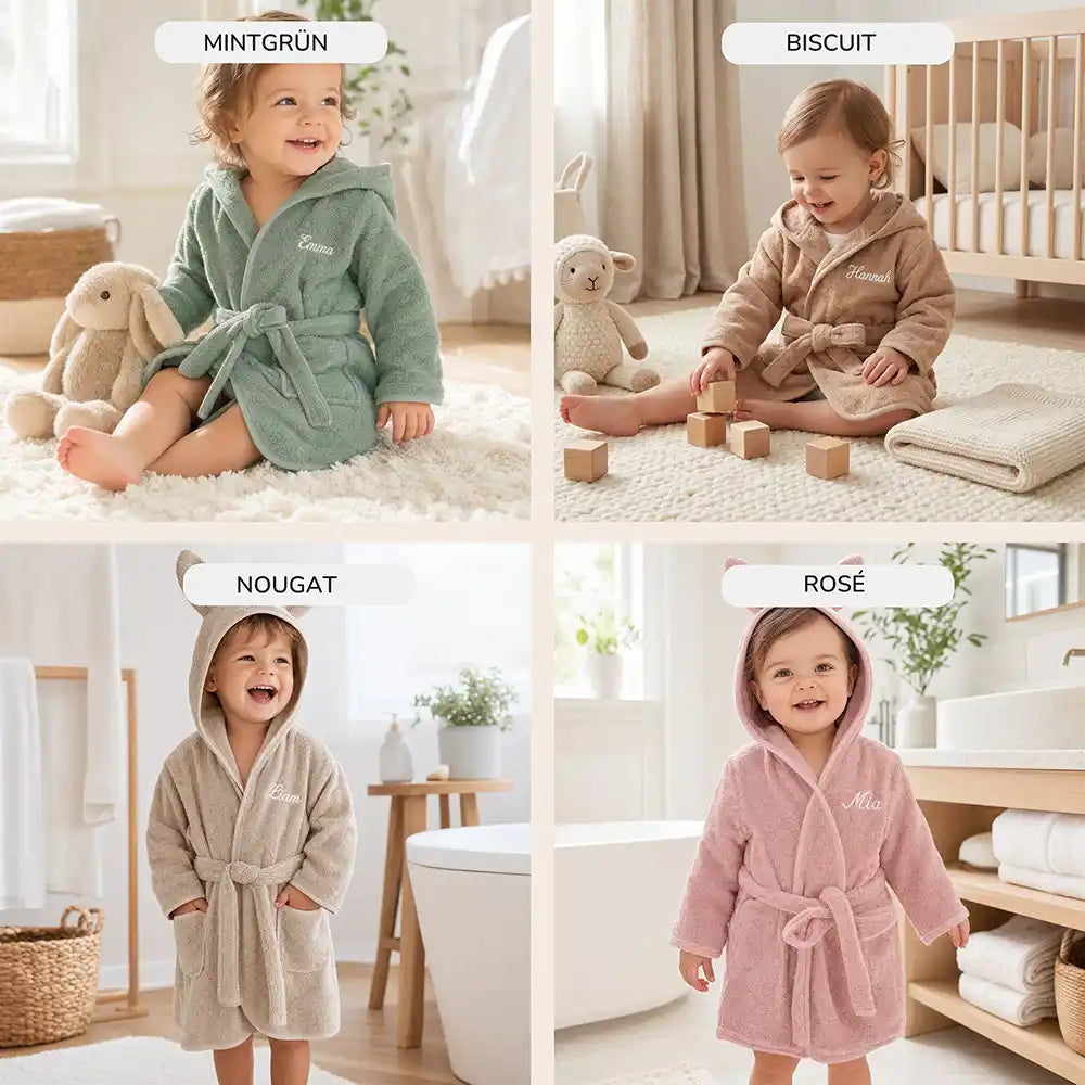 Kinderbademantel mit Namen Jollein Rose, aus 100% Baumwolle, hautfreundlich und langlebig