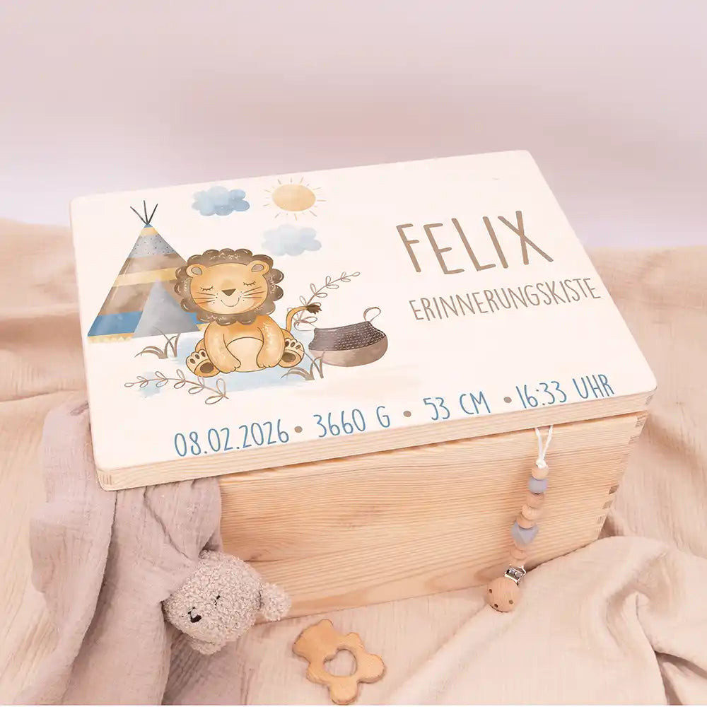 Personalisierte Erinnerungskiste Woodland Löwe