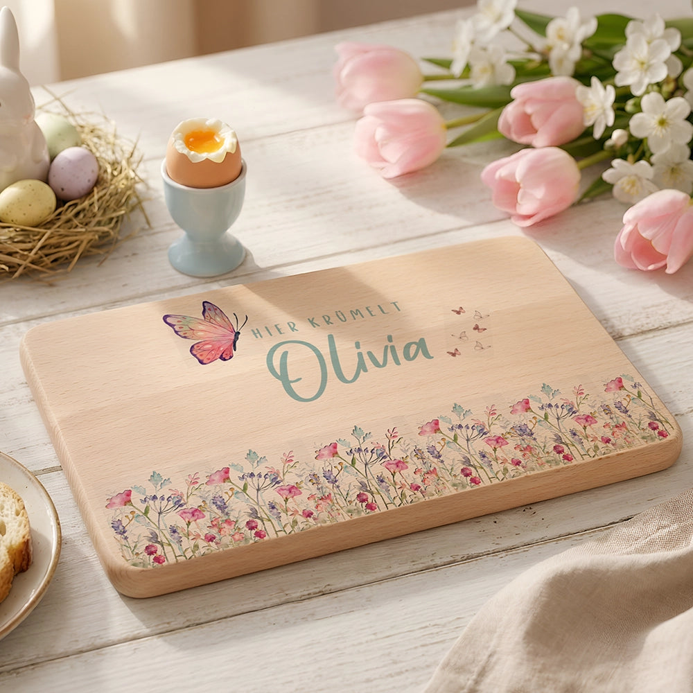 Frühstücksbrettchen Holz personalisiert - Blumenpark
