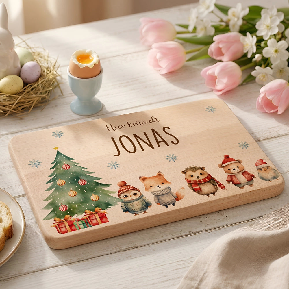 Frühstücksbrettchen Weihnachten mit Tierfreunden - Geschenk Weihnachten