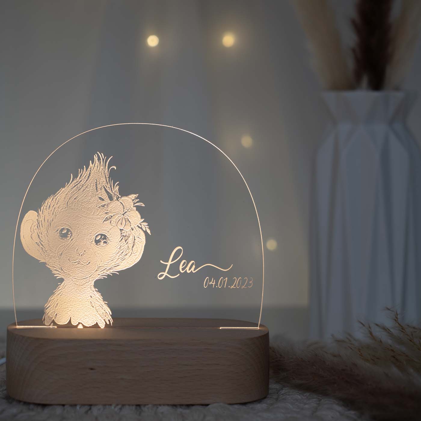 Personalisierte Nachtlampe für Kinder - Baby Affe - Name und Geburtsdatum