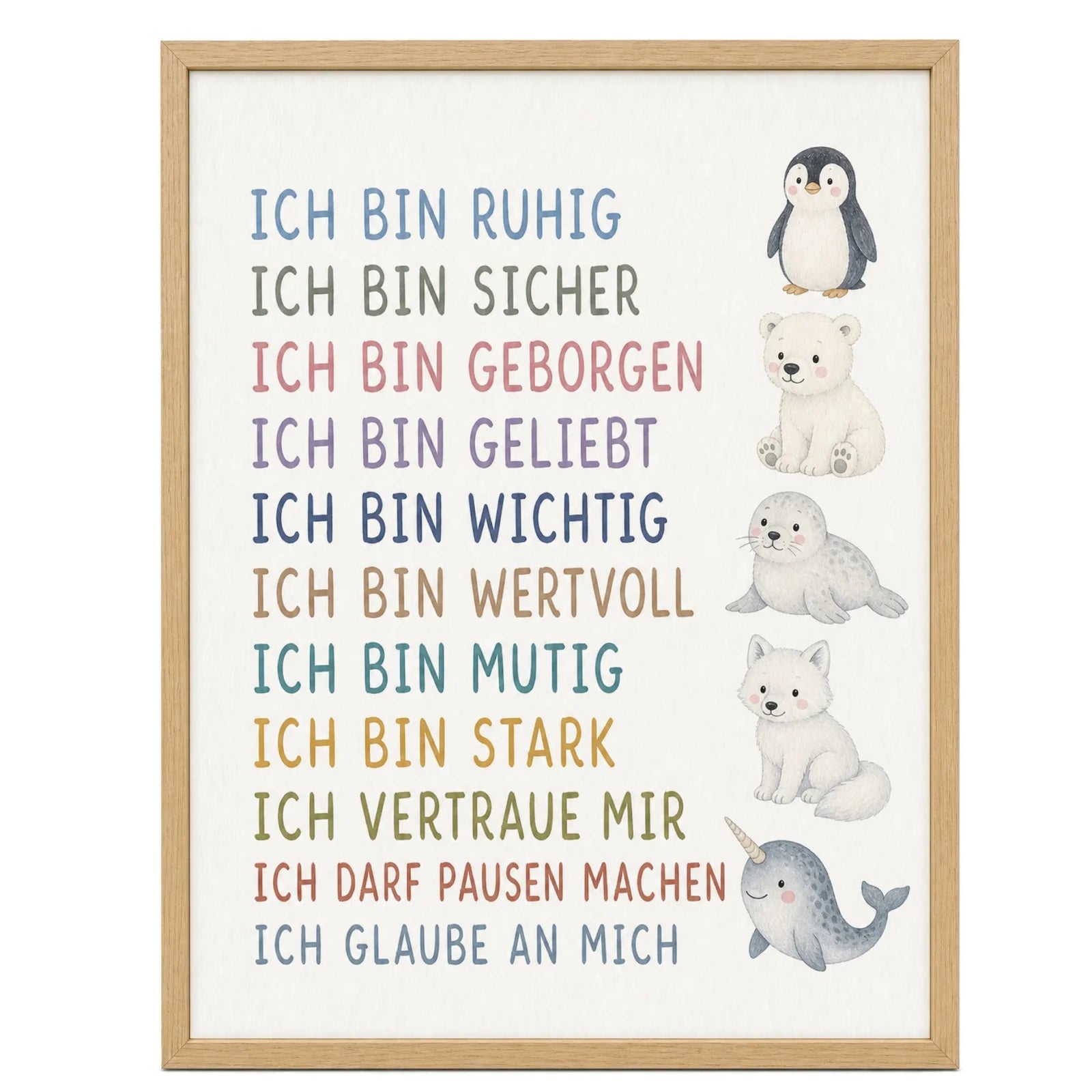 Affirmationsposter Kinderzimmer Arktistiere, im Mädchenzimmer