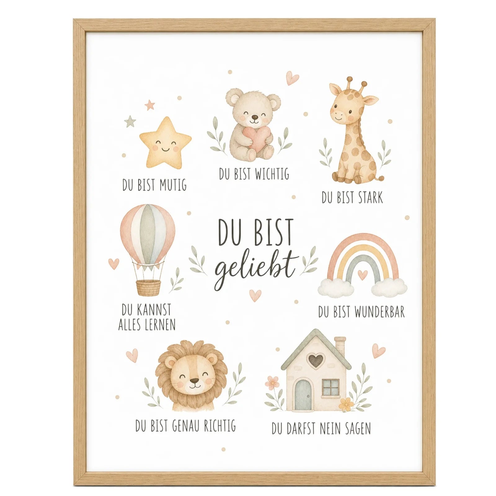 Affirmationsposter Kinderzimmer Collage Du bist geliebt, im Mädchenzimmer