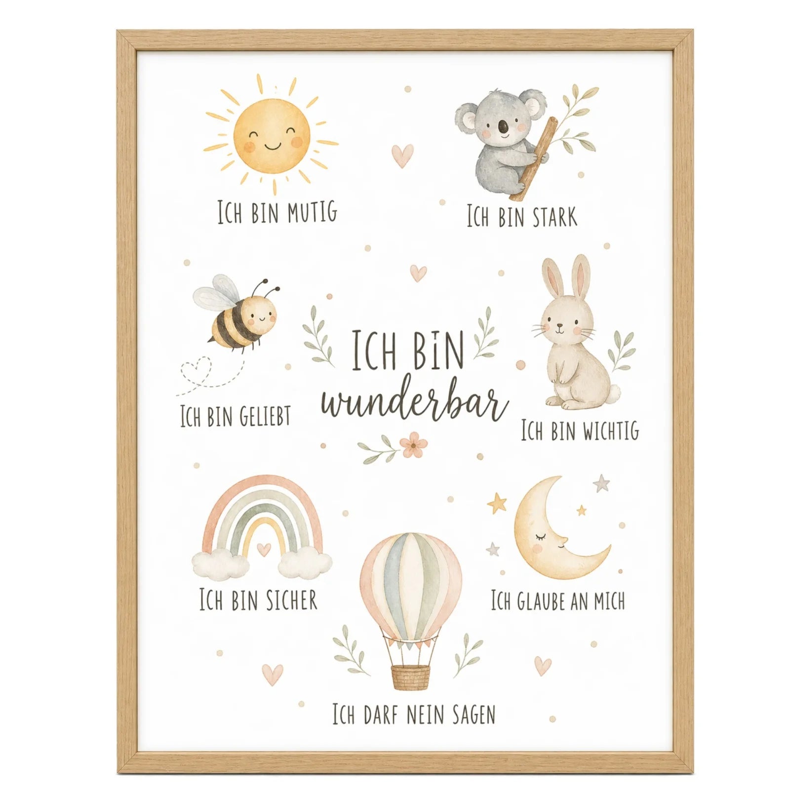 Affirmationsposter Kinderzimmer Collage Ich bin wunderbar, im Mädchenzimmer