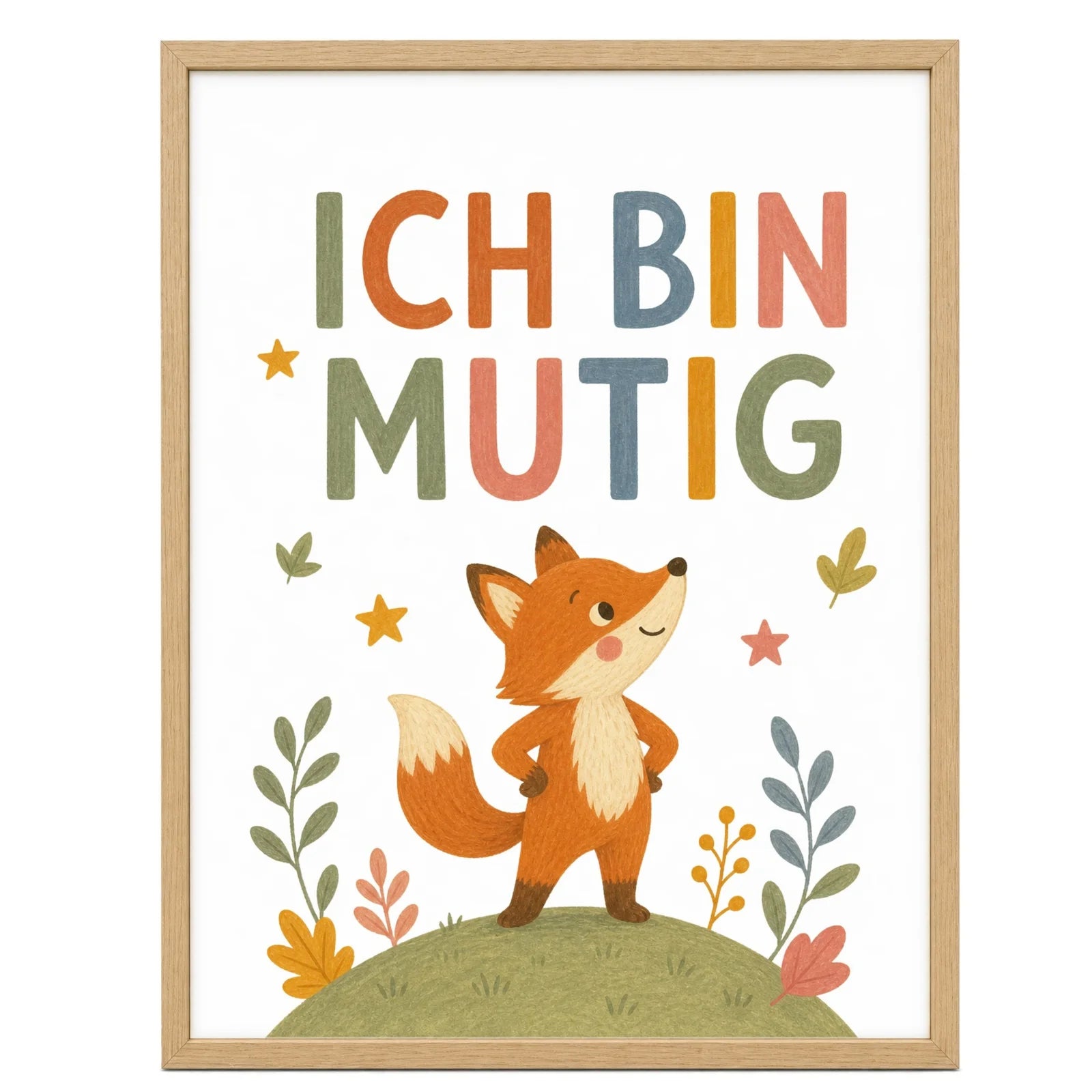 Affirmationsposter Kinderzimmer Fuchs Ich bin mutig, im Mädchenzimmer