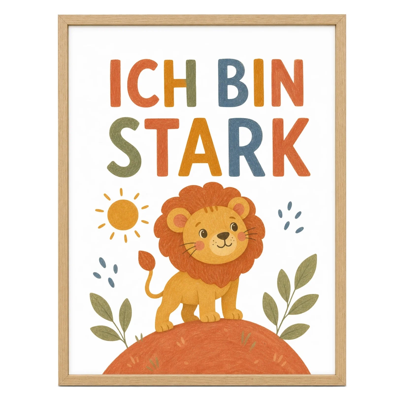 Affirmationsposter Kinderzimmer Löwe Ich bin stark, im Mädchenzimmer