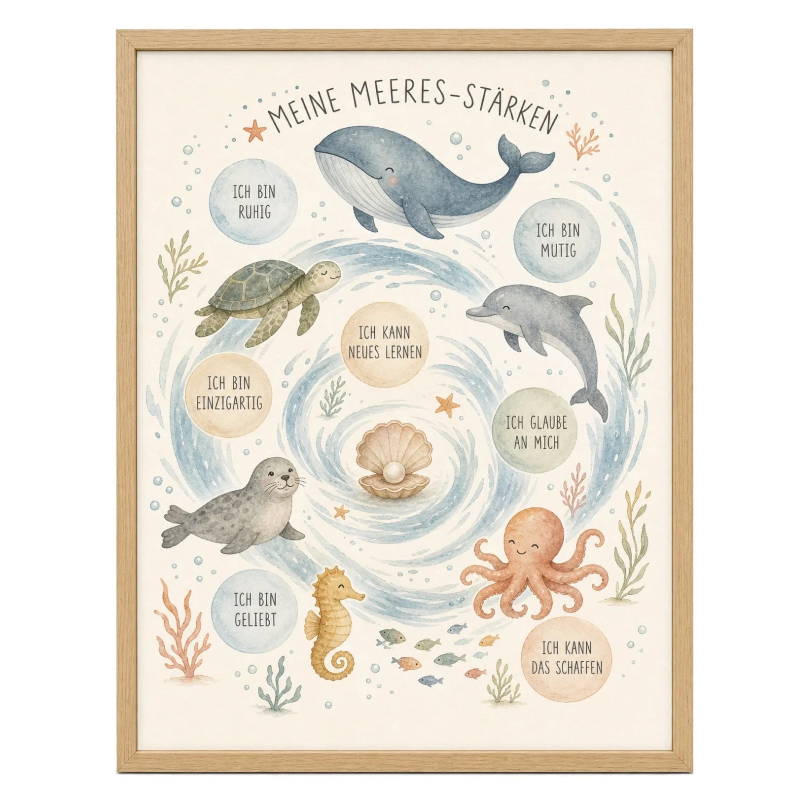 Affirmationsposter Kinderzimmer Meeres-Stärken, im Mädchenzimmer