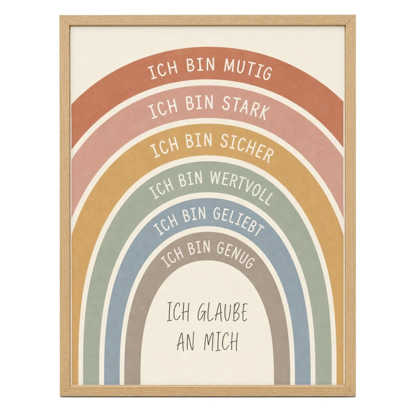 Affirmationsposter Kinderzimmer Regenbogen Creme, im Mädchenzimmer