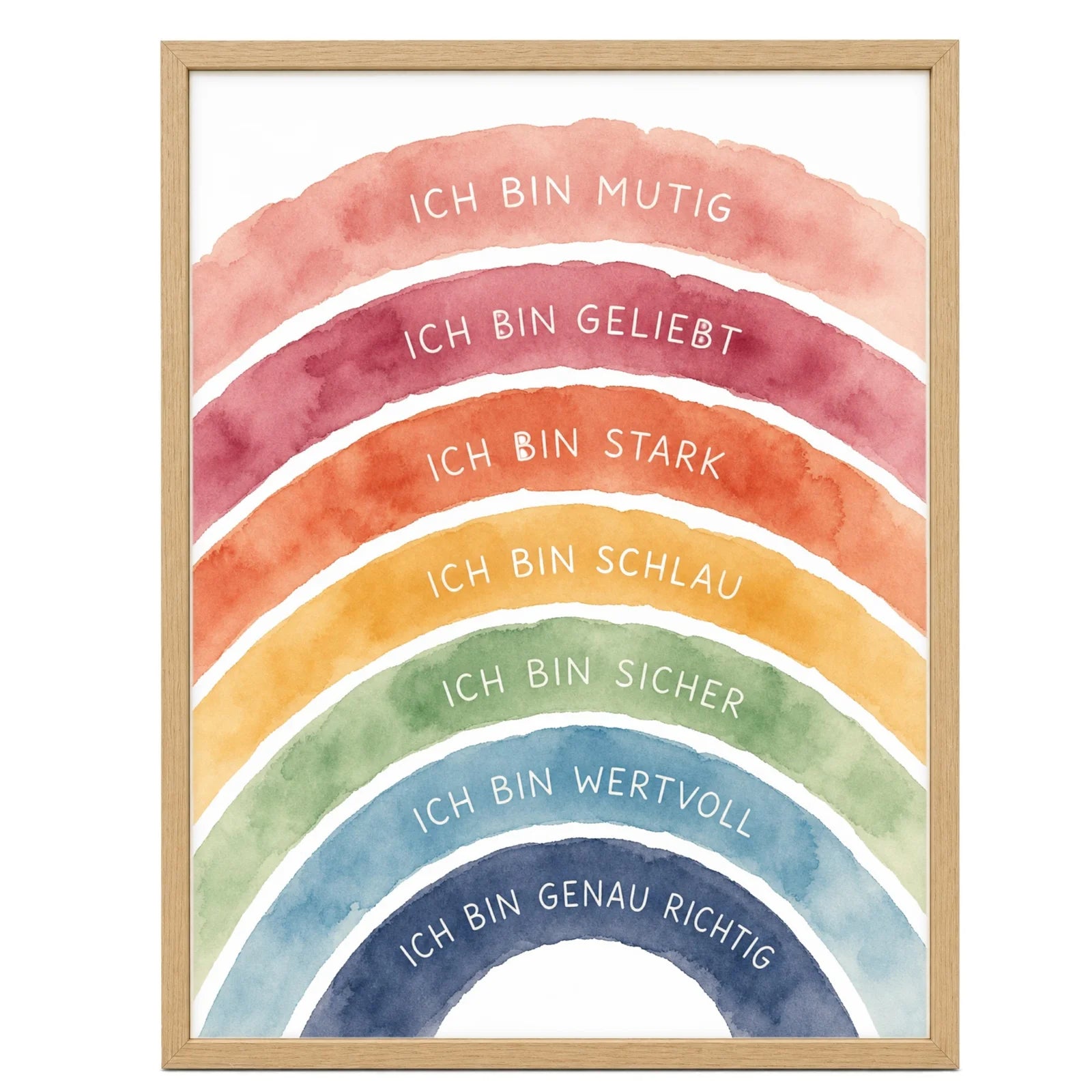 Affirmationsposter Kinderzimmer Regenbogen Ich bin bunt, im Mädchenzimmer