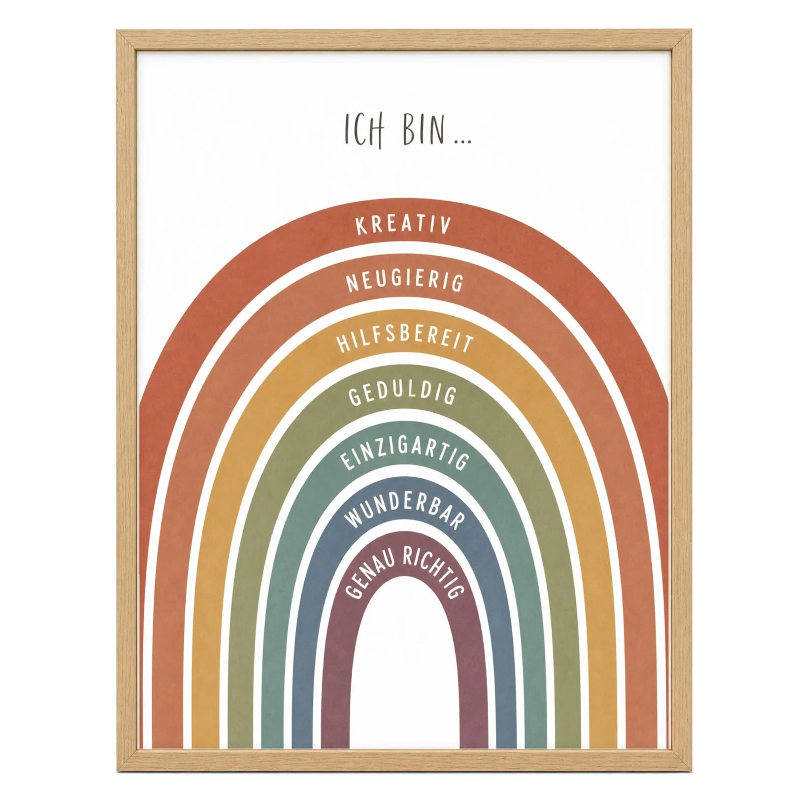Affirmationsposter Kinderzimmer Regenbogen Terracotta, im Mädchenzimmer