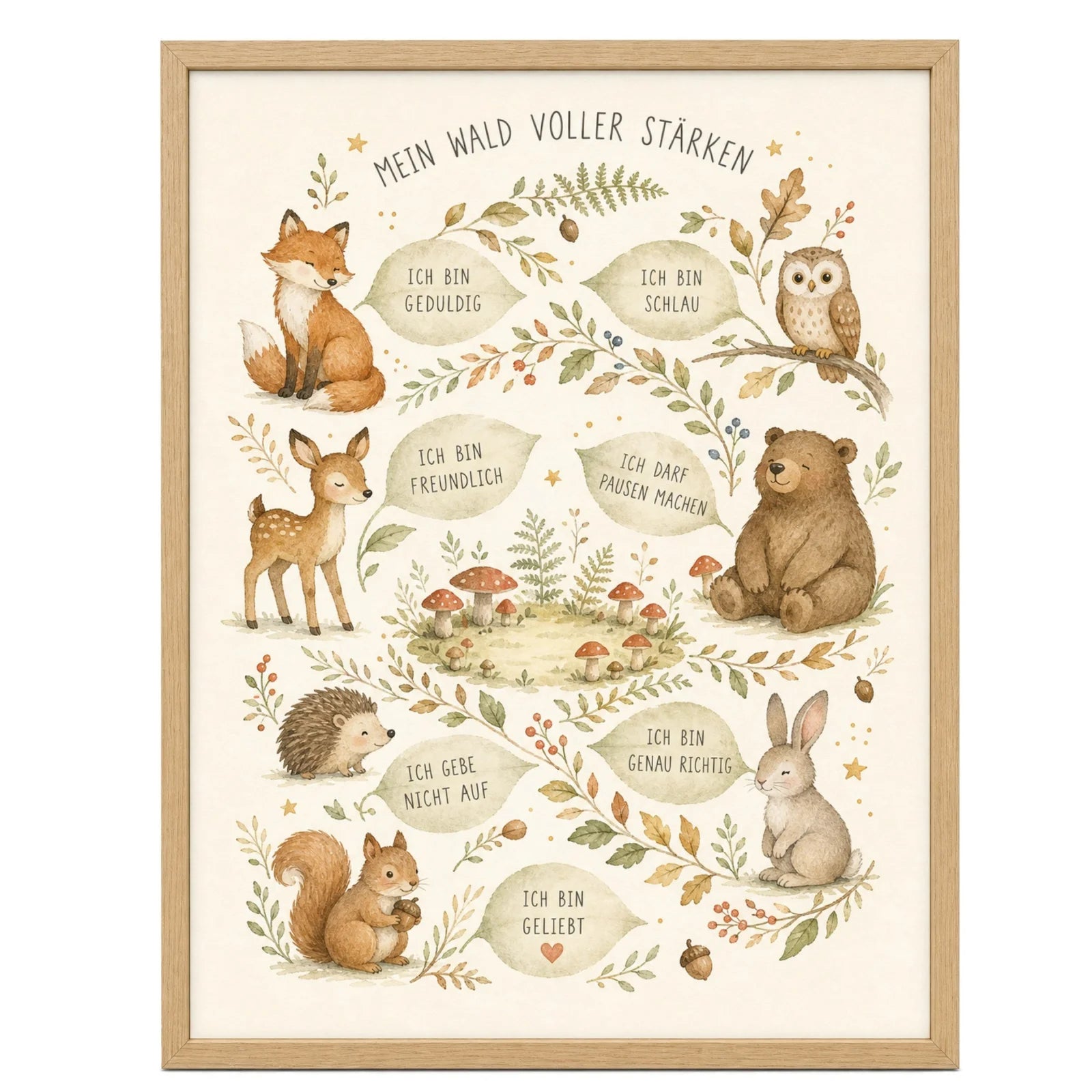 Affirmationsposter Kinderzimmer Wald voller Stärken, im Mädchenzimmer