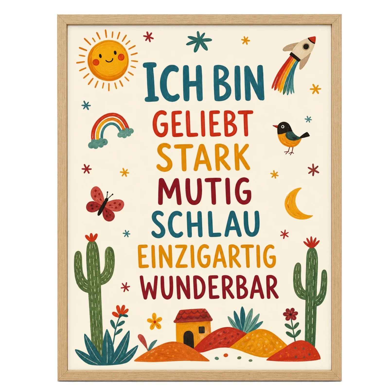 Affirmationsposter Kinderzimmer Wüste Ich bin geliebt, im Mädchenzimmer