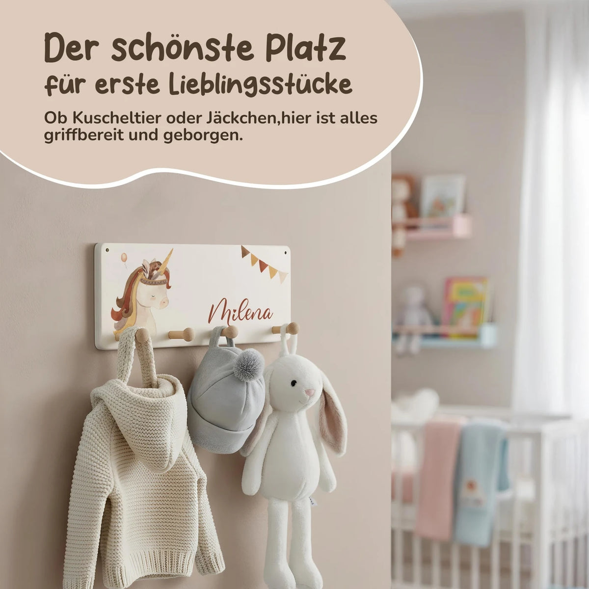 Kindergarderobe Holz personalisiert - Boho