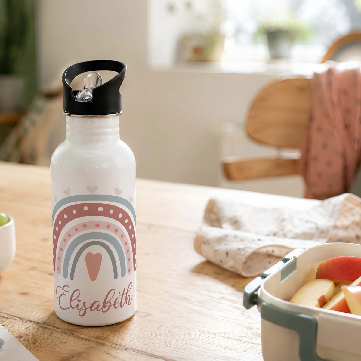 Trinkflasche Kinder Edelstahl - Regenbogen - Personalisierbar mit Namen