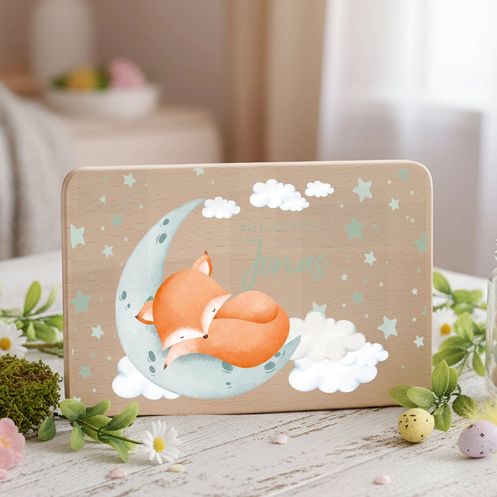 Schneidebrett Holz personalisiert - Baby Fuchs