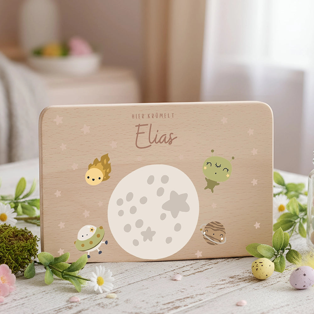 Frühstücksbrettchen Holz personalisiert - Weltall