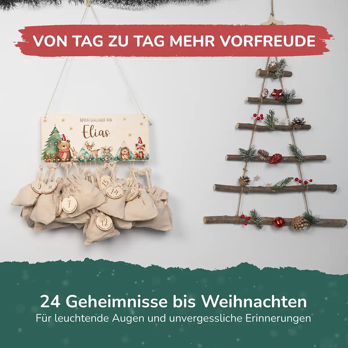 Personalisierbarer Adventskalender farbig - Glückliche Waldtiere