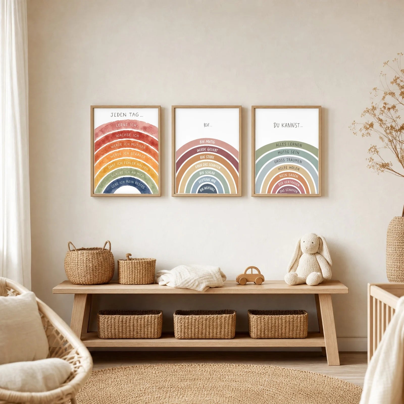 Affirmationsposter Kinderzimmer Regenbogen Ich bin mutig, im Jungenzimmer