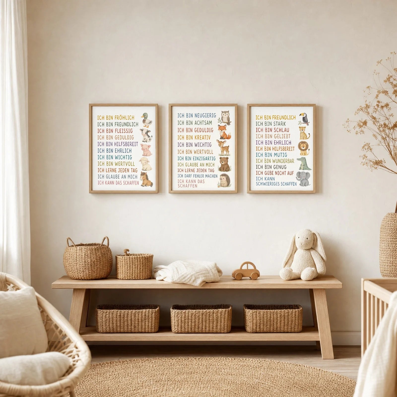 Affirmationsposter Kinderzimmer Waldtiere, im Jungenzimmer