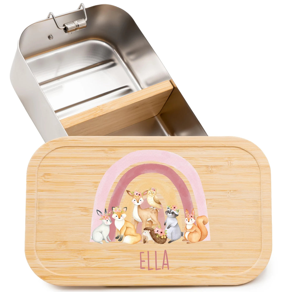 Brotdose Kinder personalisiert - Regenbogen Waldtiere