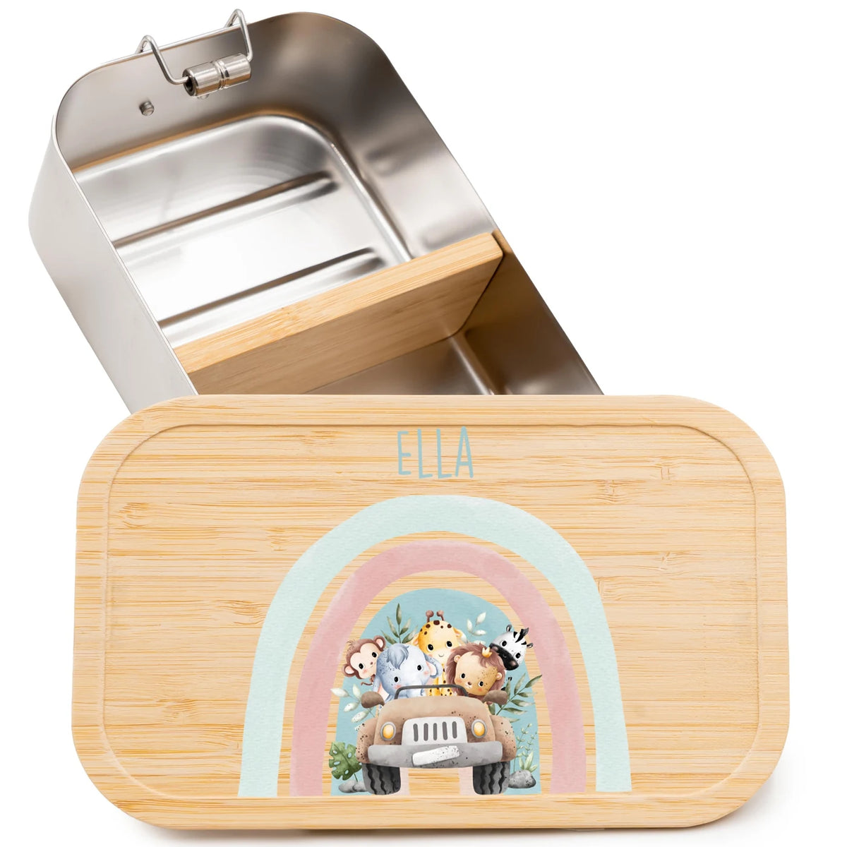 Brotdose Kinder personalisiert - Regenbogen Safari