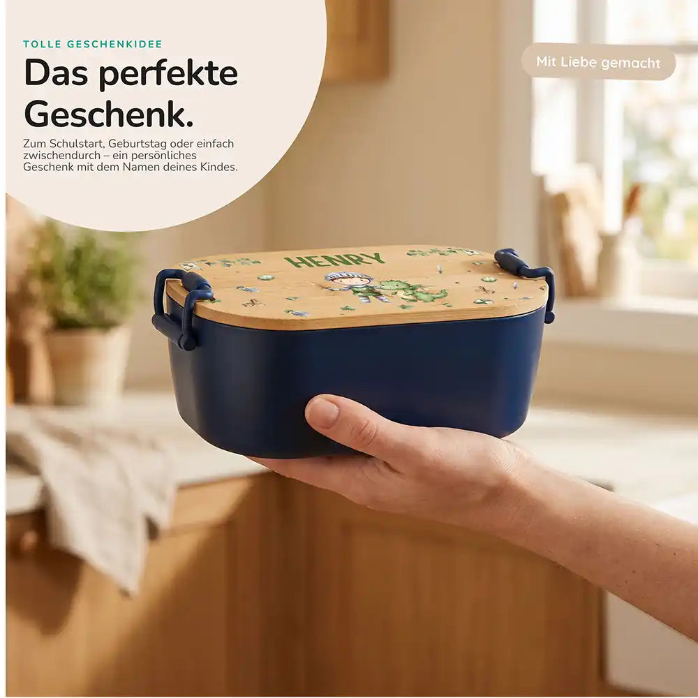 Brotdose Kinder personalisiert Ritter mit Drache, Geschenk zum Schulstart mit Wunschname