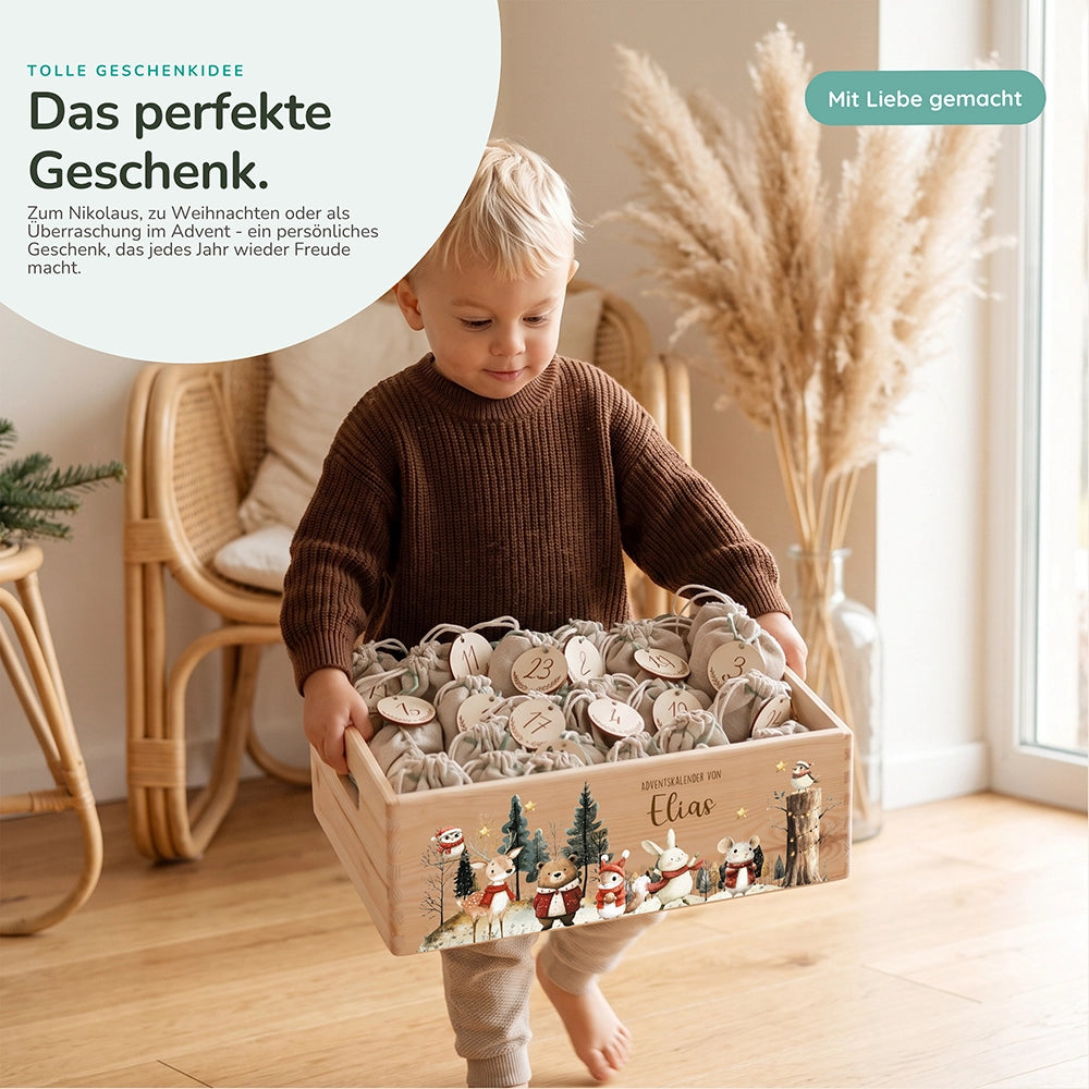 Adventskalender zum Befüllen "Weihnachten im Winterwald" personalisiert