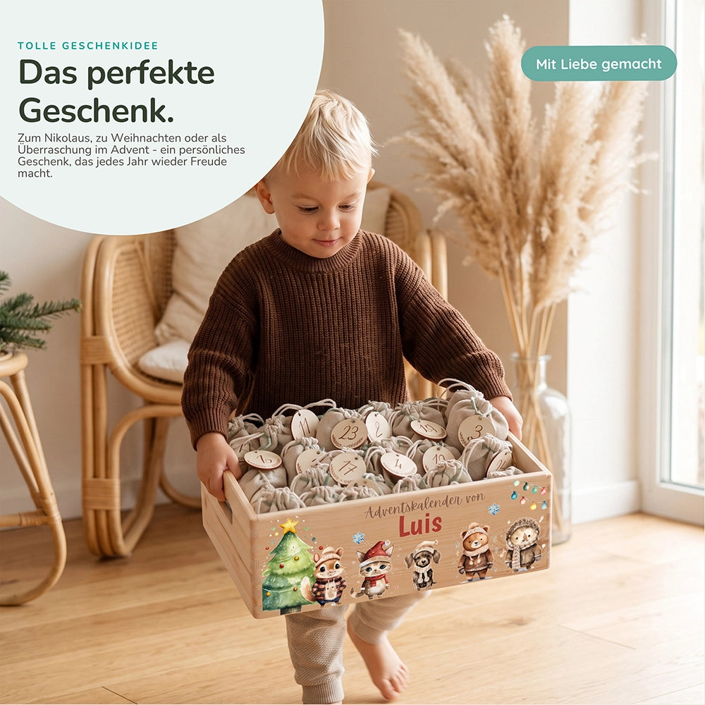 Personalisierter Adventskalender zum Befüllen - Tierfamilie im Winterwald