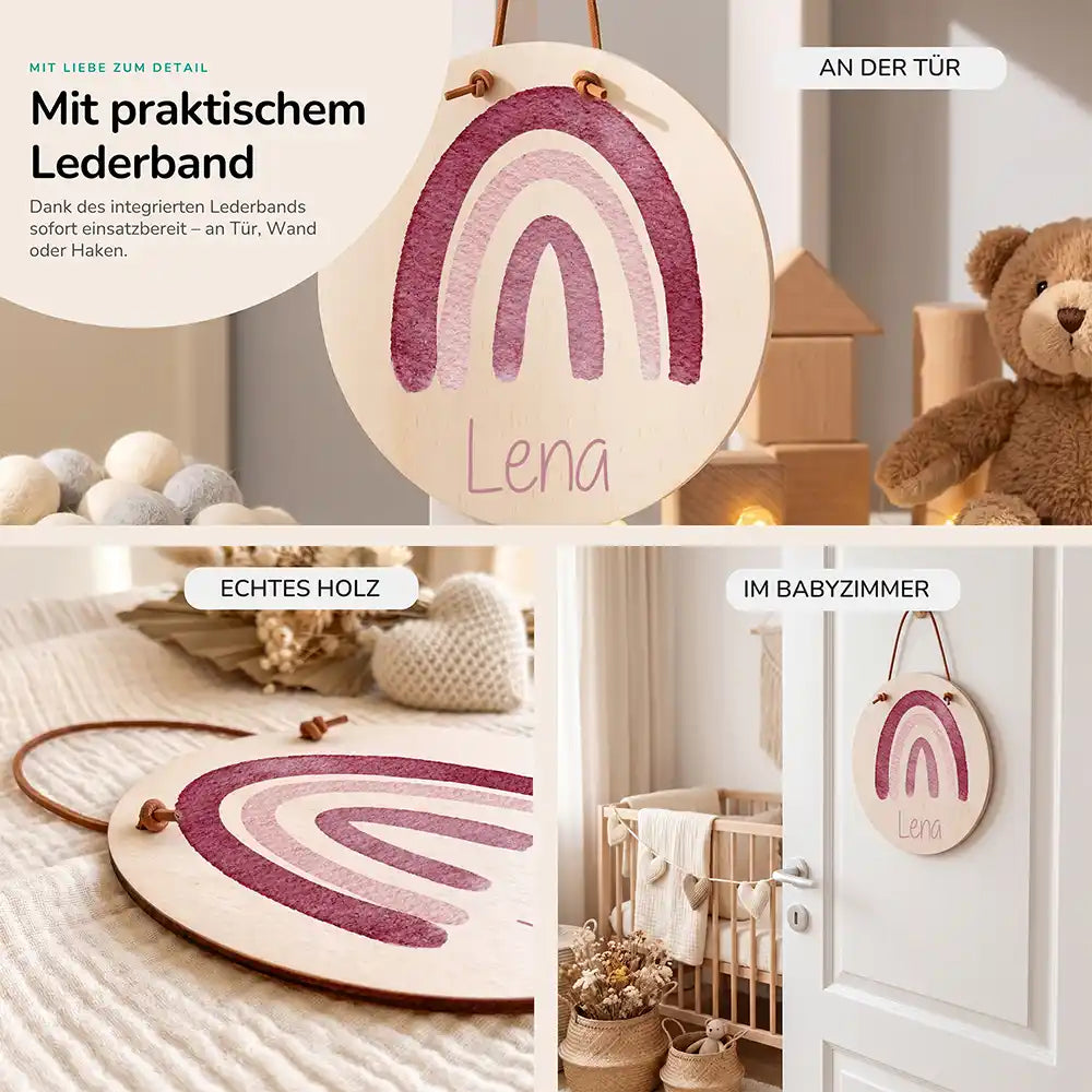 Türschild Kinderzimmer Regenbogen, im Größenvergleich, Ø 14 cm und Ø 20 cm