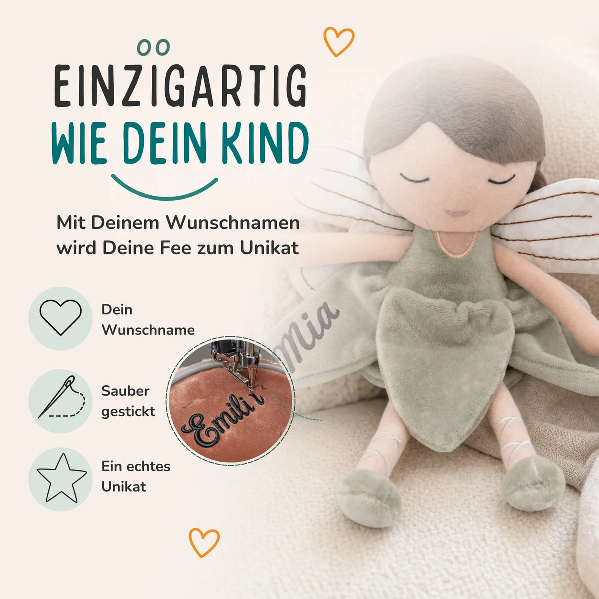 Jollein Stoffpuppe Fee Salbei – mit oder ohne Namen