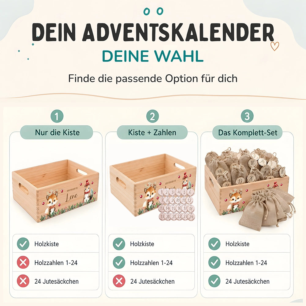 Adventskalender zum Befüllen "Weihnachten mit süßem Fuchs" personalisiert