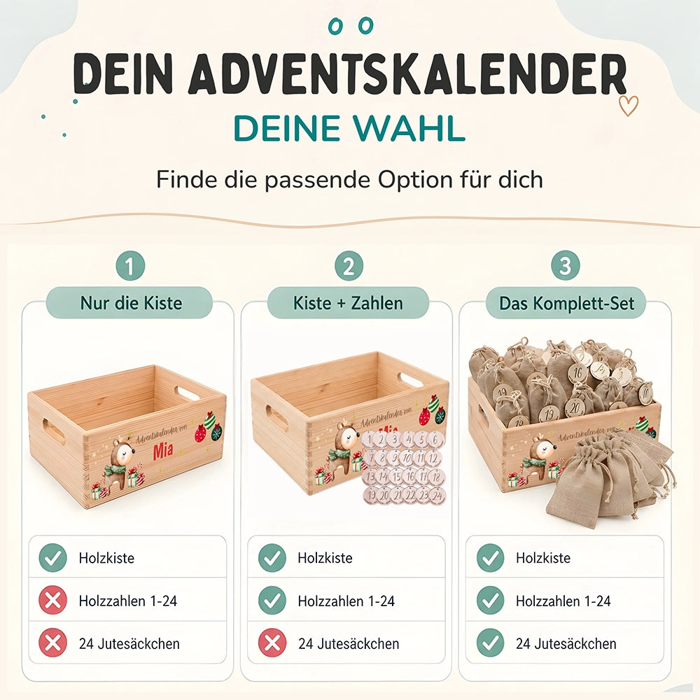 Personalisierter Adventskalender zum Befüllen - Reh mit Geschenken