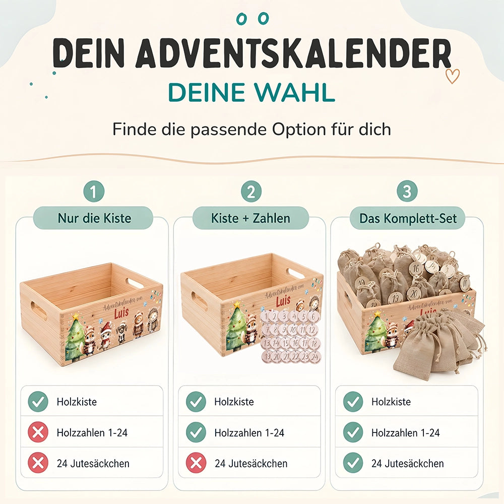 Personalisierter Adventskalender zum Befüllen - Tierfamilie im Winterwald