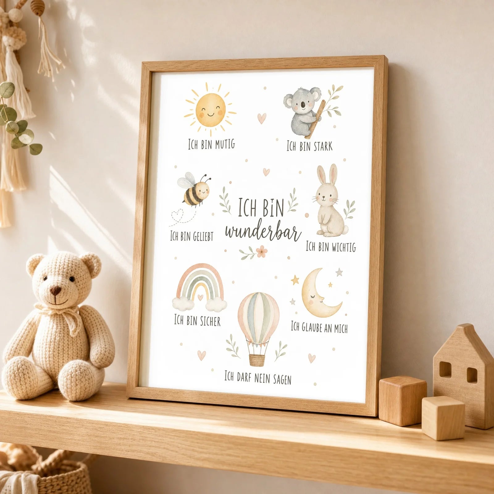 Affirmationsposter Kinderzimmer Collage Ich bin wunderbar, als Wandbild über der Spielecke