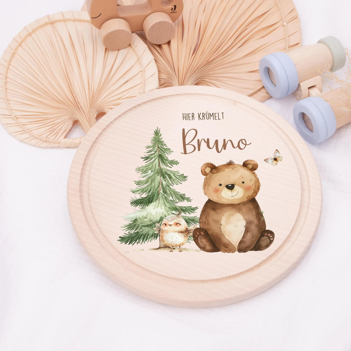 Rundes personalisiertes Frühstücksbrettchen Papa Bär mit Namen für Kinder