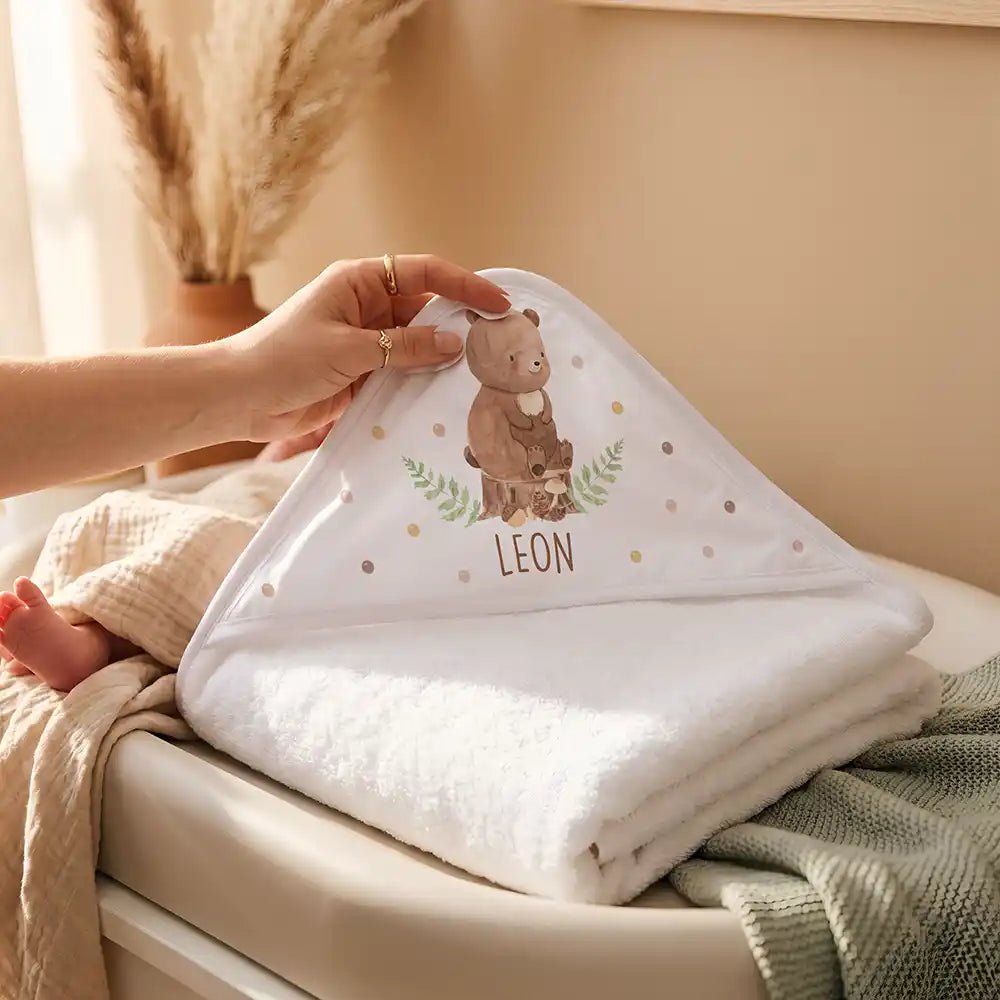 Personalisiertes Kapuzenhandtuch Baby Bär Farn – Detail der bedruckbaren Kapuze